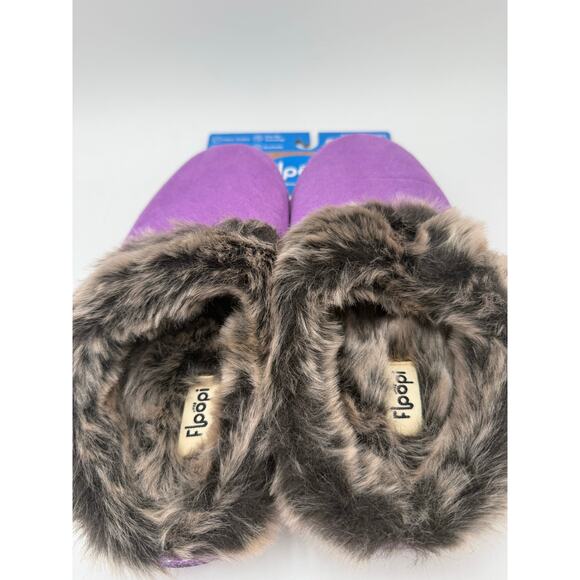 Women's XL 11-12 Purple Furry Floopi Slippers clogs Indoor Outdoor Memory Foam - Picture 3 of 9